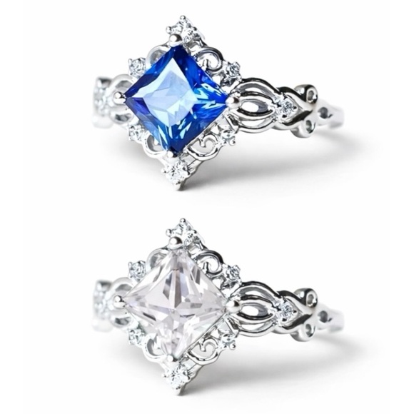 Dainty Blue Silver Victorian Inspired Ring - Picture 1 of 13